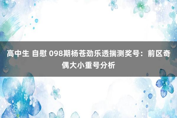 高中生 自慰 098期杨苍劲乐透揣测奖号：前区奇偶大小重号分析